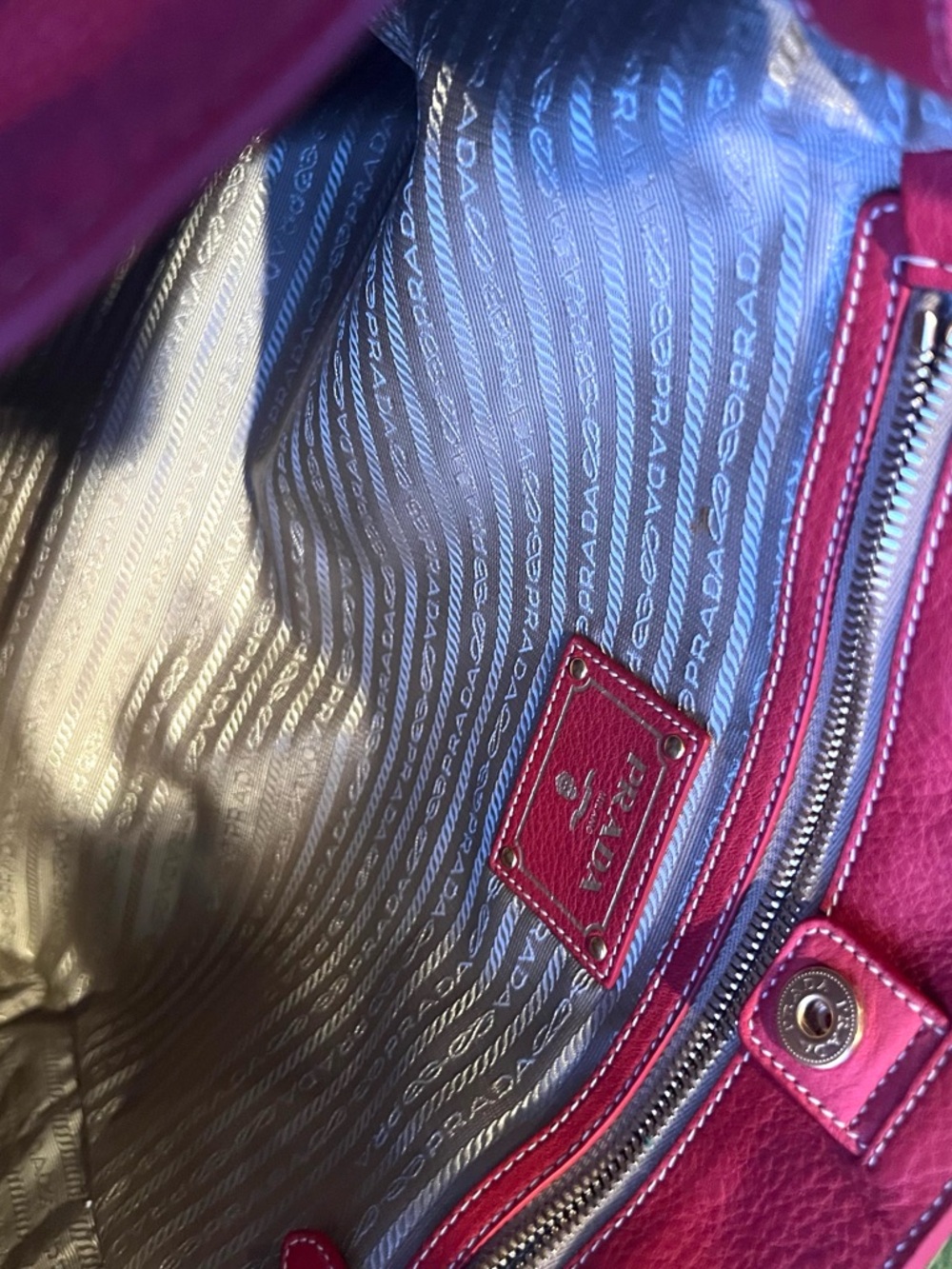 Prada Red Pebbled Leather Tote with Gold Hardware - Picture 13 of 16